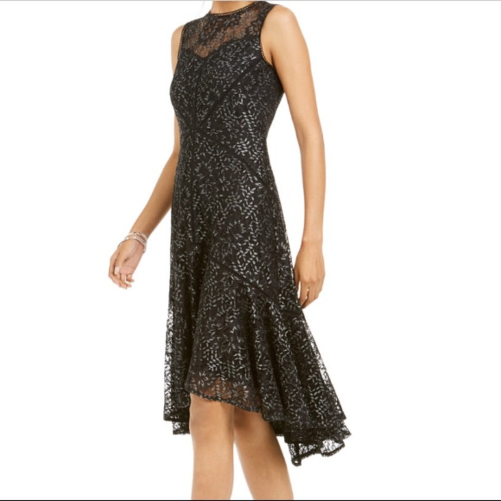 Taylor brand dress high/low black & silver lace
